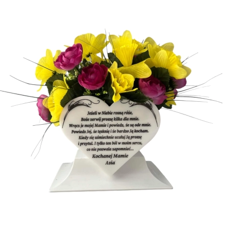 doniczka biała SERCE z grawerem na nagrobek stroik TWÓJ GRAWER + PROJEKT