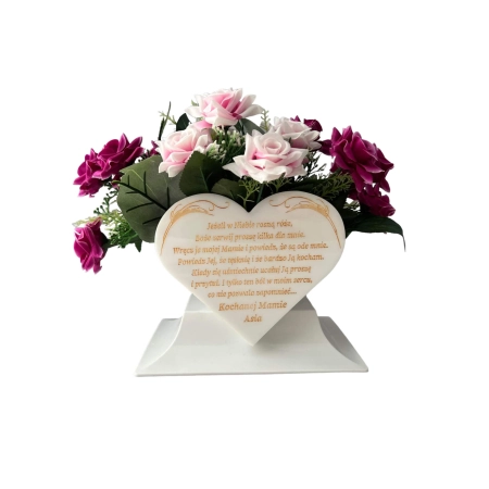 doniczka biała SERCE z grawerem na nagrobek stroik TWÓJ GRAWER + PROJEKT