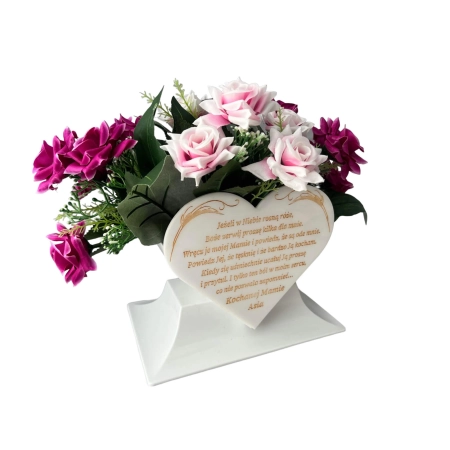 doniczka biała SERCE z grawerem na nagrobek stroik TWÓJ GRAWER + PROJEKT