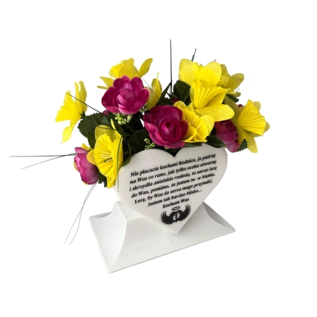 doniczka biała SERCE z grawerem na nagrobek stroik TWÓJ GRAWER + PROJEKT