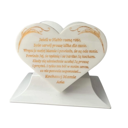 doniczka biała SERCE z grawerem na nagrobek stroik TWÓJ GRAWER + PROJEKT