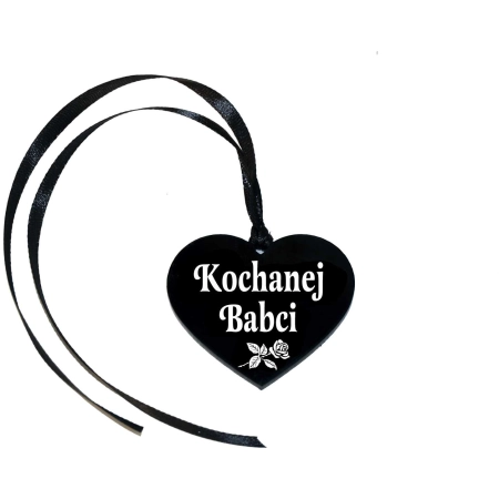 Zawieszka na znicz - serce, czarna z białym grawerem, dla Kochanej Babci, personalizowana dekoracja nagrobna