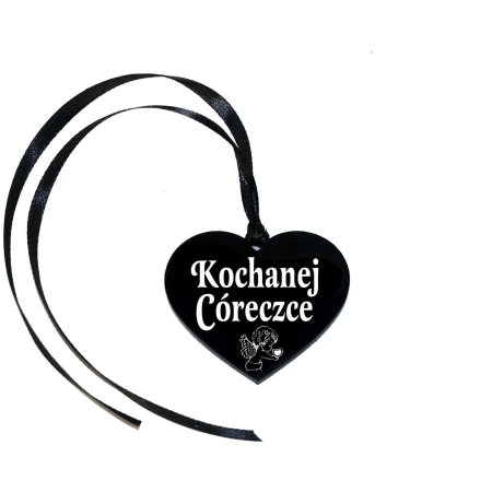 Zawieszka na znicz - serce, czarna z białym grawerem, dla Kochanej Córeczce, personalizowana dekoracja nagrobna