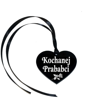 Zawieszka na znicz - serce, czarna z białym grawerem, dla Kochanej Prababci, personalizowana dekoracja nagrobna