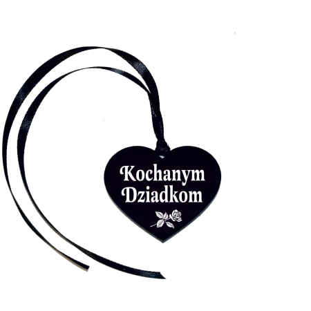 Zawieszka na znicz - serce, czarna z białym grawerem, dla Kochanych Dziadków, personalizowana dekoracja nagrobna