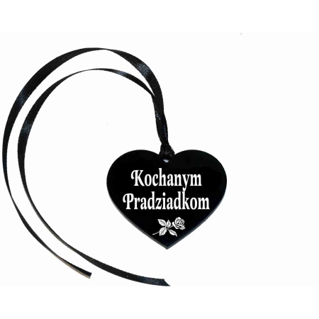 Zawieszka na znicz - serce, czarna z białym grawerem, dla Kochanych Pradziadków, personalizowana dekoracja nagrobna