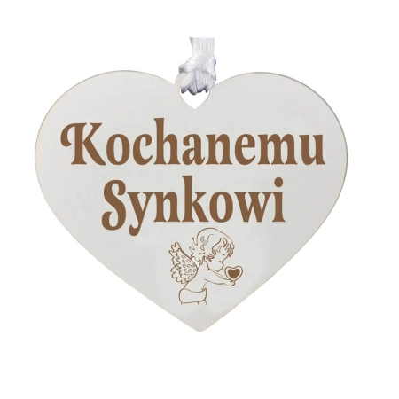 Drewniana zawieszka na znicz - białe serce, dla Kochanego Synka, personalizowana dekoracja nagrobna