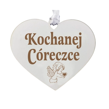 drewniana zawieszka na znicz - serce, biała dla Kochanej Córeczki z aniolkiem