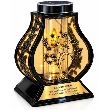 Lampion nagrobny solarny DRZEWO złoty z personalizowanym grawerem