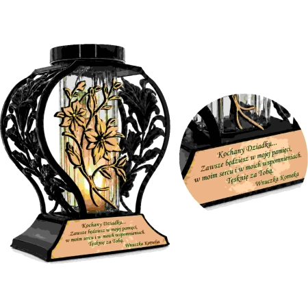 Znicz solarny LILIA z grawerem złoty – personalizowany lampion fotowoltaiczny na grób