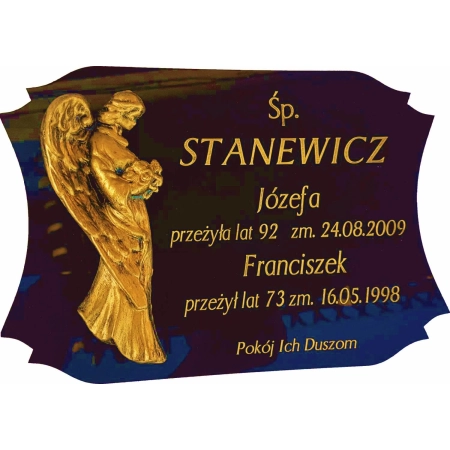 Tabliczka nagrobna na krzyż lub grób 25x17 cm - z aplikacją 3D - Anioł