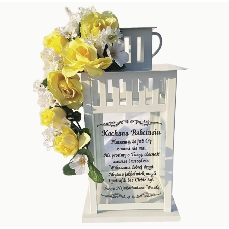 LAMPION METALOWY z kwiatami + DOWONY grawer