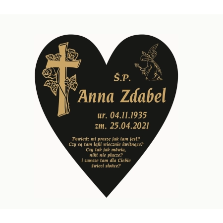 Tabliczka nagrobna na krzyż 25×18 cm - czarna, akrylowa, grawerowana