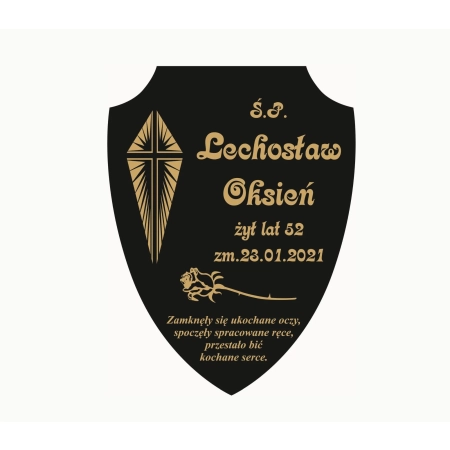 Tabliczka nagrobna na krzyż 25×17 cm - czarna, akrylowa, grawerowana