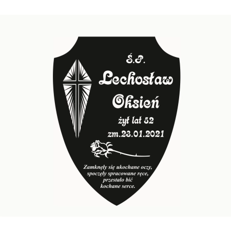 Tabliczka nagrobna na krzyż 25×17 cm - czarna, akrylowa, grawerowana
