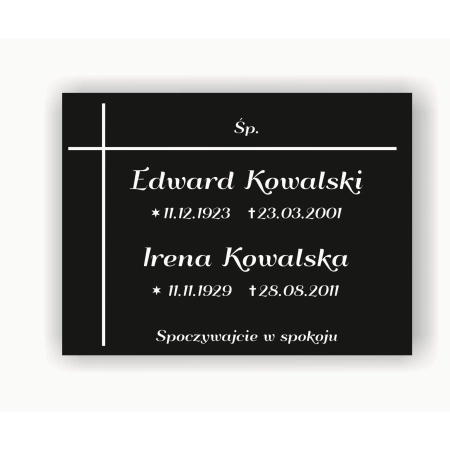 Tabliczka nagrobna na krzyż 25×19 cm - czarna, akrylowa, grawerowana
