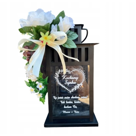 LAMPION METALOWY róże kremowe + GRAWER DZIEŃ MAMY