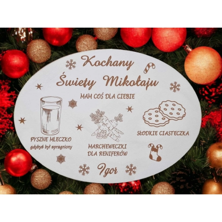 Drewniany Talerzyk dla MIKOŁAJA Tacka Ozdobna na Mleko Grawer imion 23cm