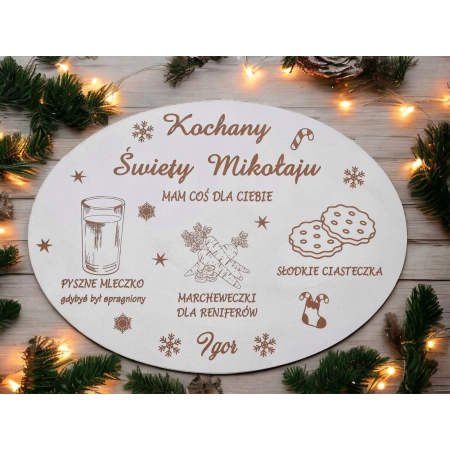 Drewniany Talerzyk dla MIKOŁAJA Tacka Ozdobna na Mleko Grawer imion 23cm