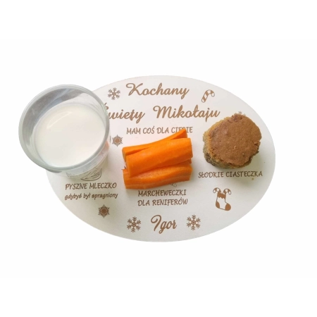 Drewniany Talerzyk dla MIKOŁAJA Tacka Ozdobna na Mleko Grawer imion 23cm