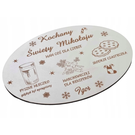 Drewniany Talerzyk dla MIKOŁAJA Tacka Ozdobna na Mleko Grawer imion 23cm