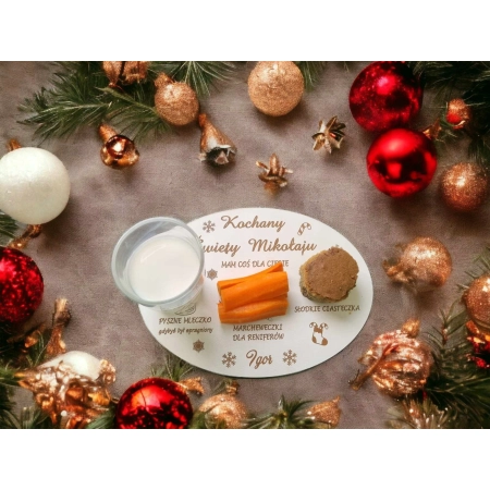 Drewniany Talerzyk dla MIKOŁAJA Tacka Ozdobna na Mleko Grawer imion 23cm