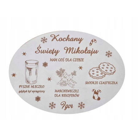 Drewniany Talerzyk dla MIKOŁAJA Tacka Ozdobna na Mleko Grawer imion 23cm