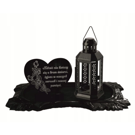 znicz z podstawką, AGLOMARMUR + lampion METALOWY, CIĘŻKI! znicz z grawerem