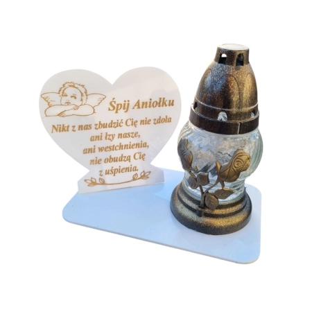 biały znicz dla dziecka, podstawka na znicz + DOWOLNY NAPIS + ZNICZ SZKLANY