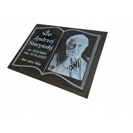 Poduszka na nagrobek czarna 40x30 cm - ciężka tablica nagrobna 4 kg z nóżką na pomnik, stabilna tablica na grób