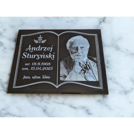 Poduszka na nagrobek czarna 40x30 cm - ciężka tablica nagrobna 4 kg z nóżką na pomnik, stabilna tablica na grób