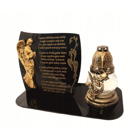 statuetka z dedykacją z dużym aniołekiem 3D,  podstawka na znicz z dowolym tekstem