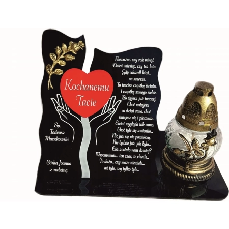 statuetka na grób, podstawka pod znicz XXL, z czerwonym sercem